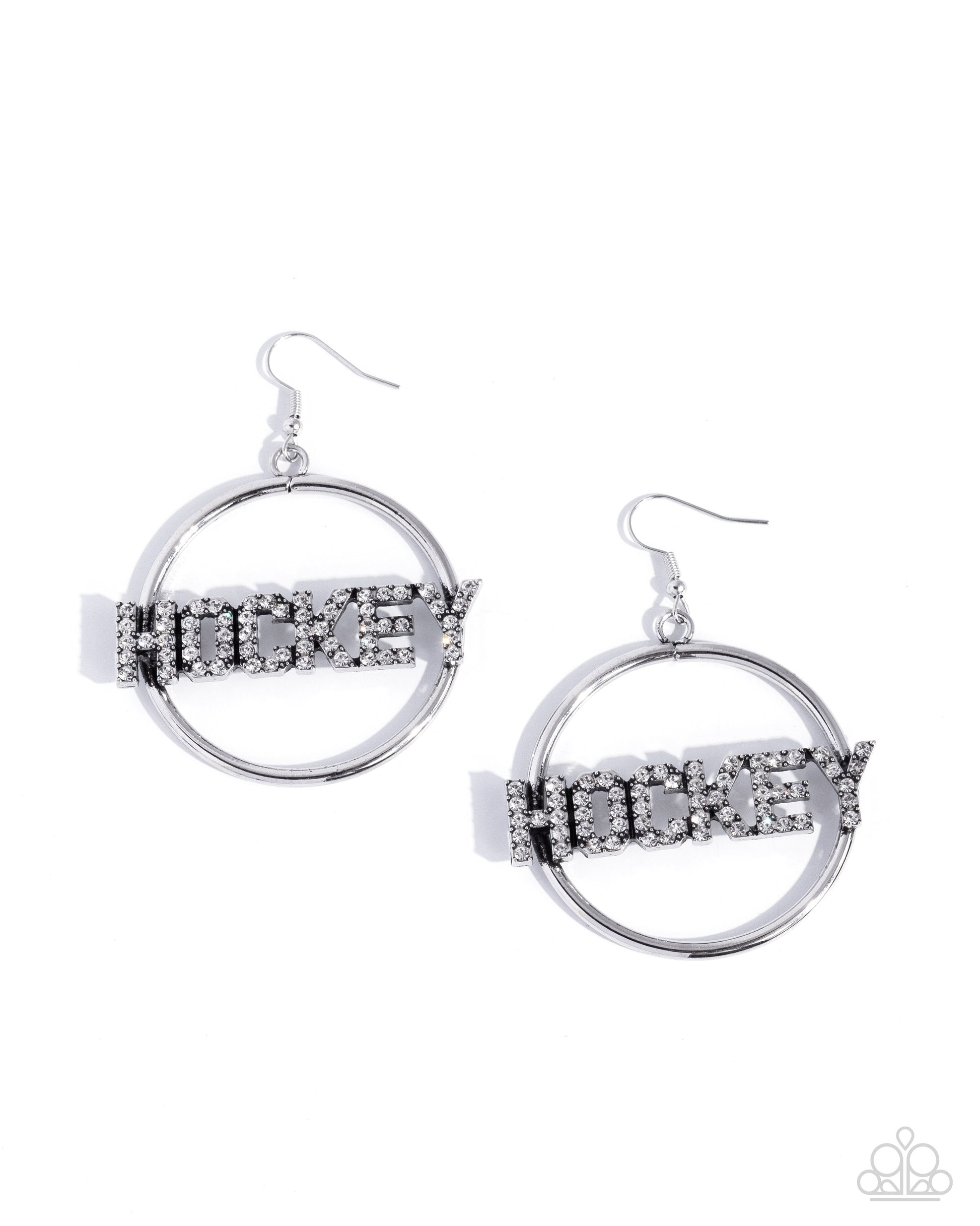 The Puck is in Play - white - Paparazzi earrings
