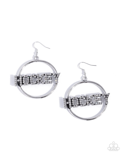 The Puck is in Play - white - Paparazzi earrings