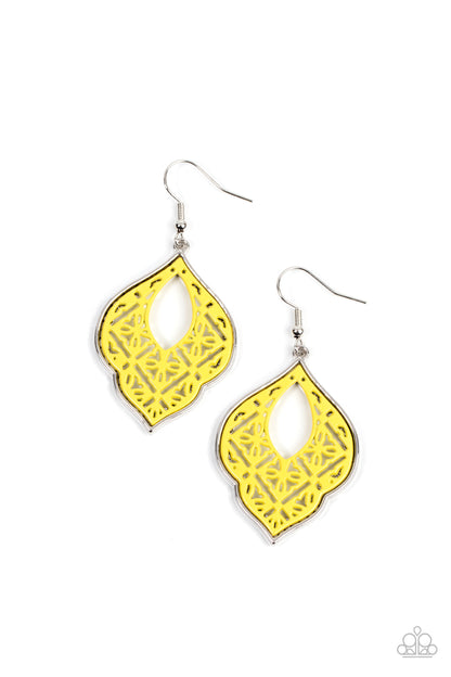 Thessaly Terrace - yellow - Paparazzi earrings