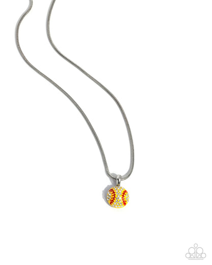 Throw a Softball - yellow - Paparazzi necklace