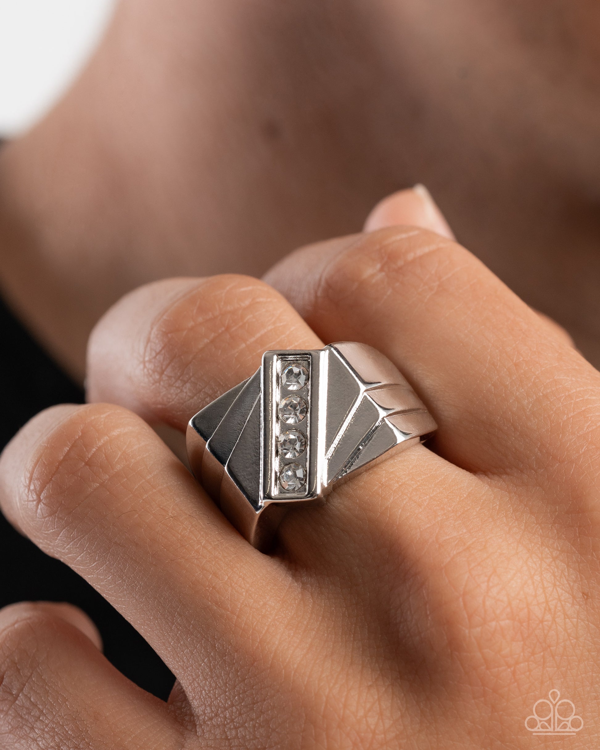 Tilted Triumph - white - Paparazzi MENS ring