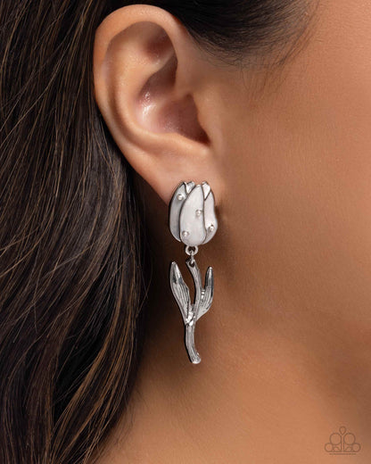 Timeless Tulip - white - Paparazzi earrings