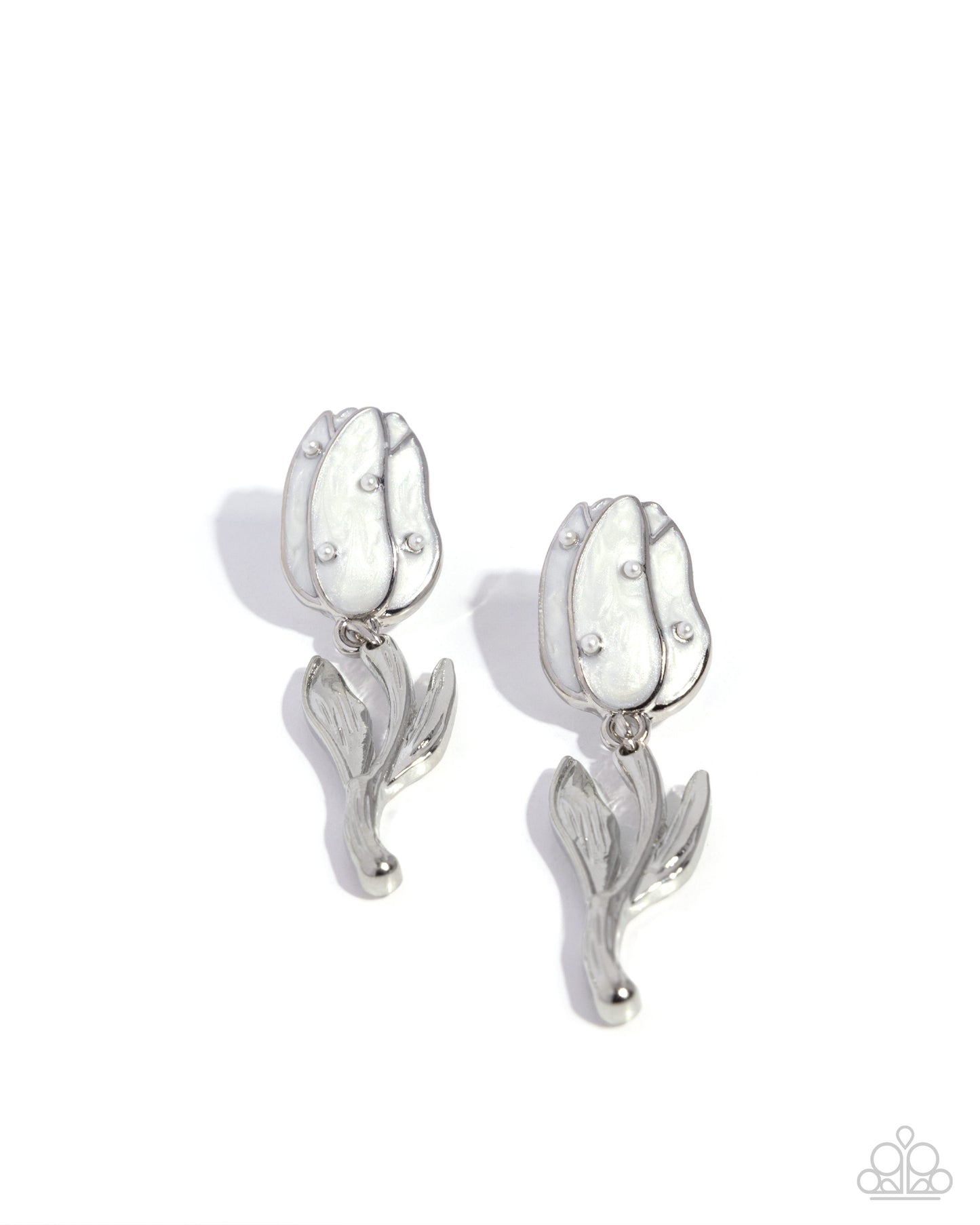 Timeless Tulip - white - Paparazzi earrings