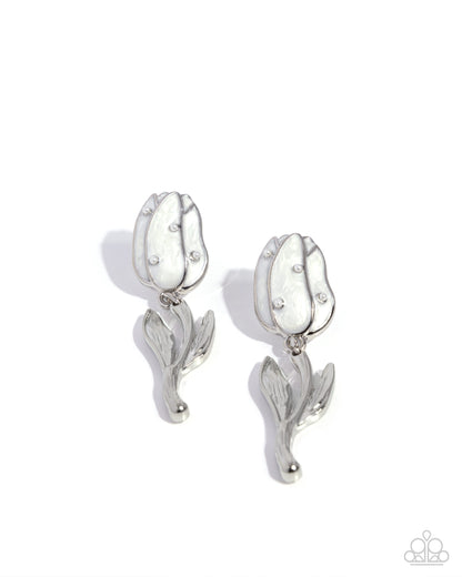 Timeless Tulip - white - Paparazzi earrings