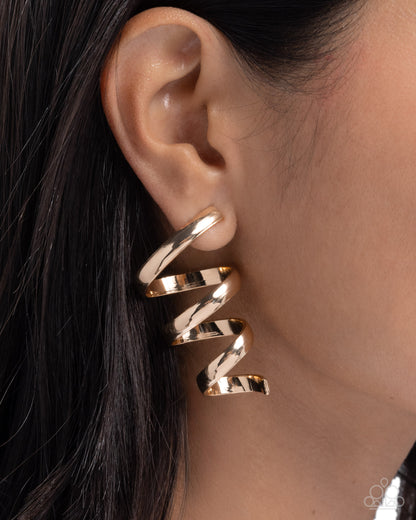 Tornado Warning - gold - Paparazzi earrings