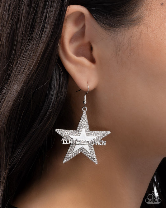 Touchdown Tribute - white - Paparazzi earrings