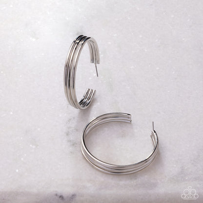 Traditional Trio - silver - Paparazzi earrings