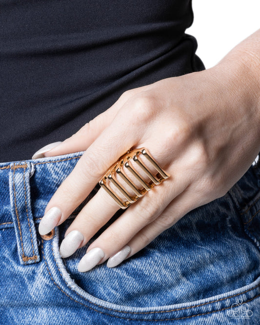 Trailblazing Tiers - gold - Paparazzi ring