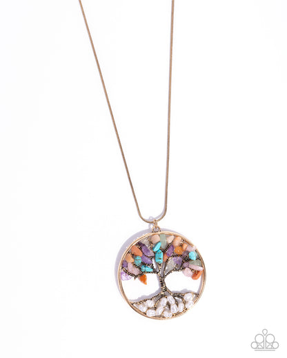 Tree Timeline - gold - Paparazzi necklace