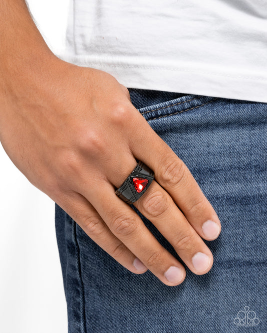 Trenchant Triangle - red - Paparazzi MENS ring