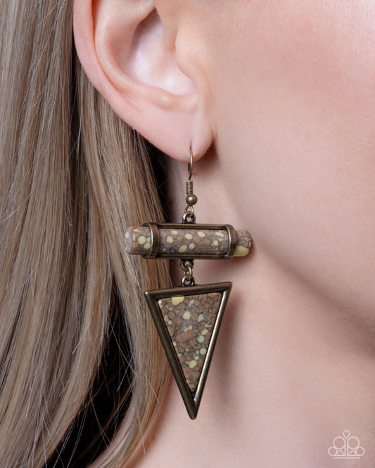 Triangle Tango - brass - Paparazzi earrings