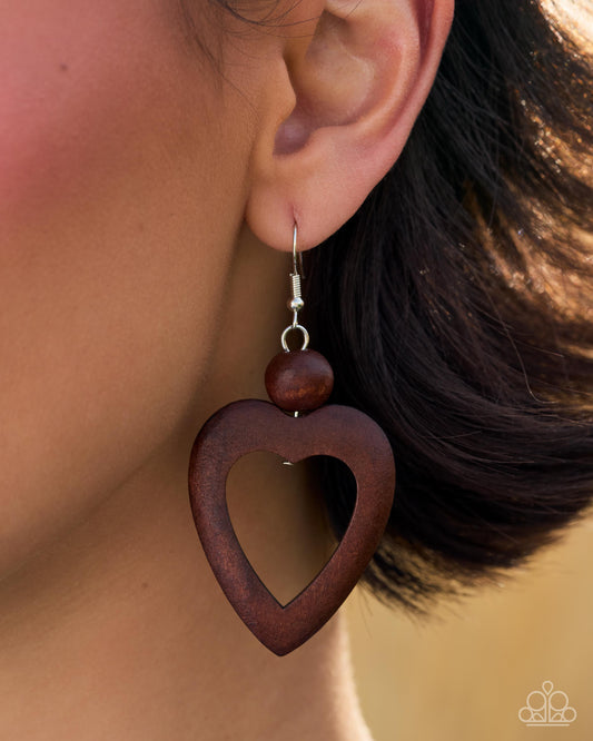 WOOD You Be My Valentine? - brown - Paparazzi earrings