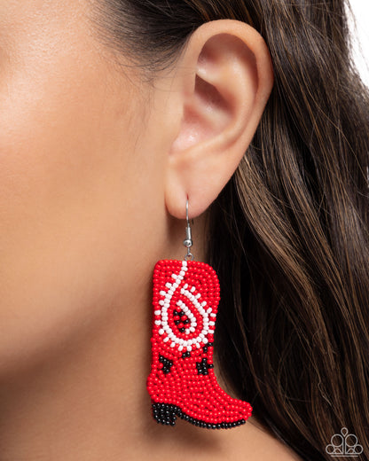 Western Webbing - red - Paparazzi earrings