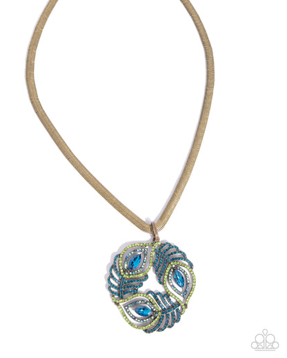 Peacock Patchwork - brass - Paparazzi necklace