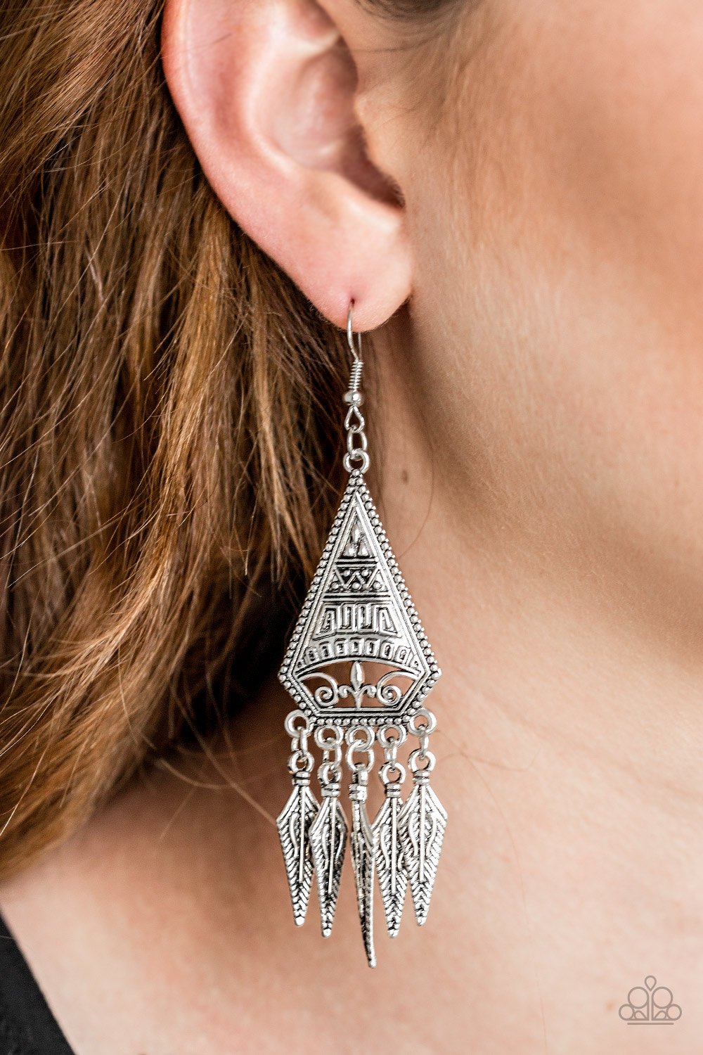 Me-Oh-Mayan-silver-Paparazzi earrings