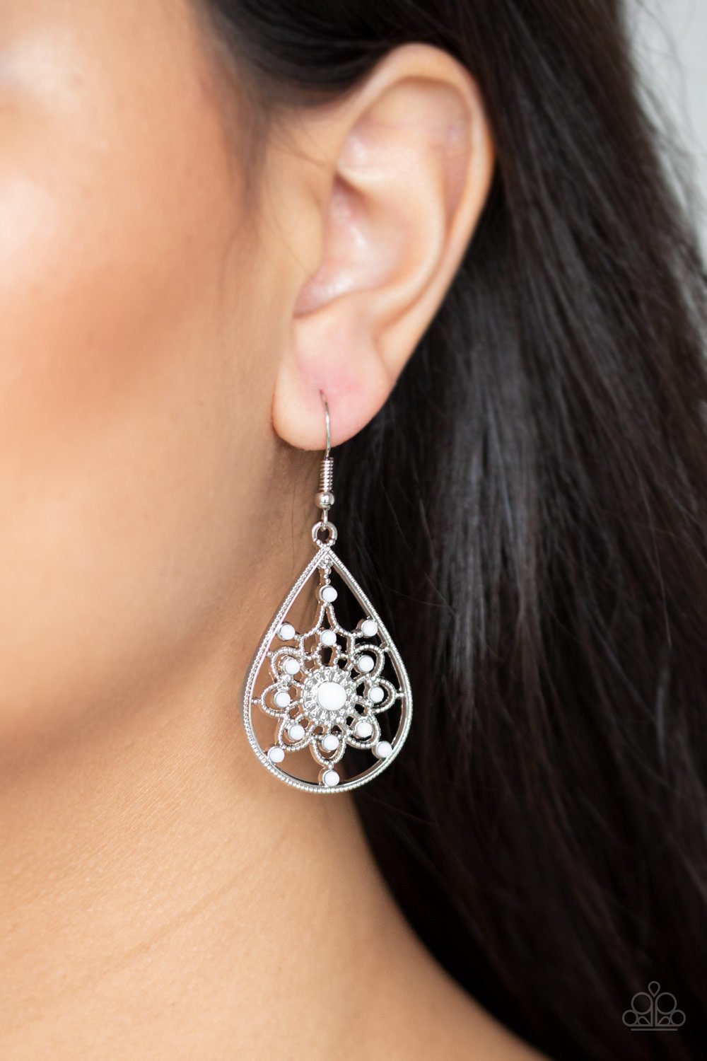 A Flair for Fabulous-white-Paparazzi earrings