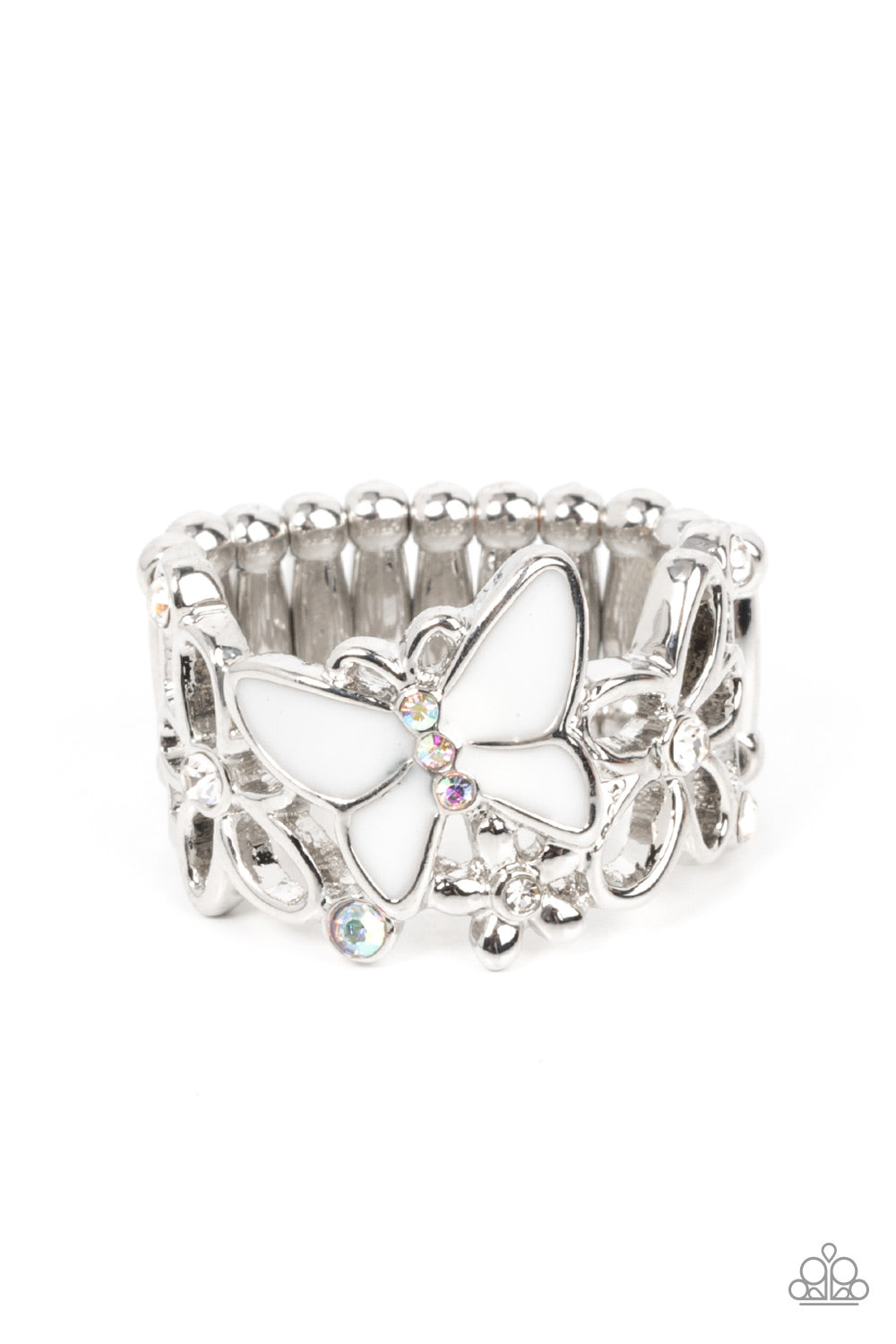 All FLUTTERED Up - white - Paparazzi ring