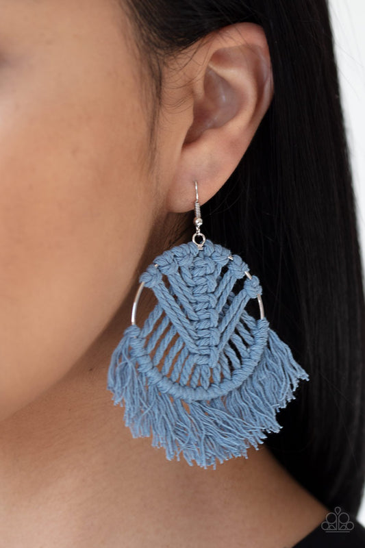 All About Macrame-blue-Paparazzi earrings