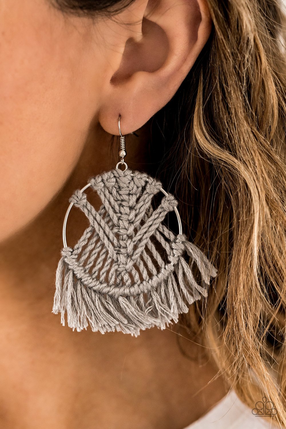 All About Macrame-gray-Paparazzi earrings