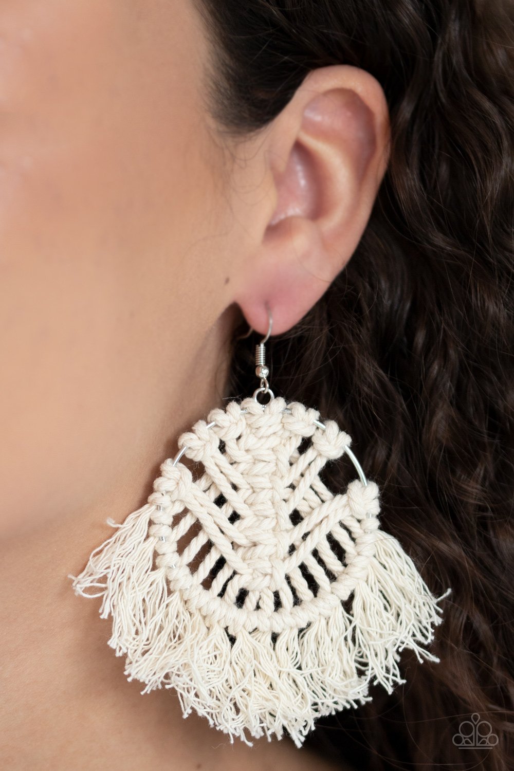 All About Macrame-white-Paparazzi earrings