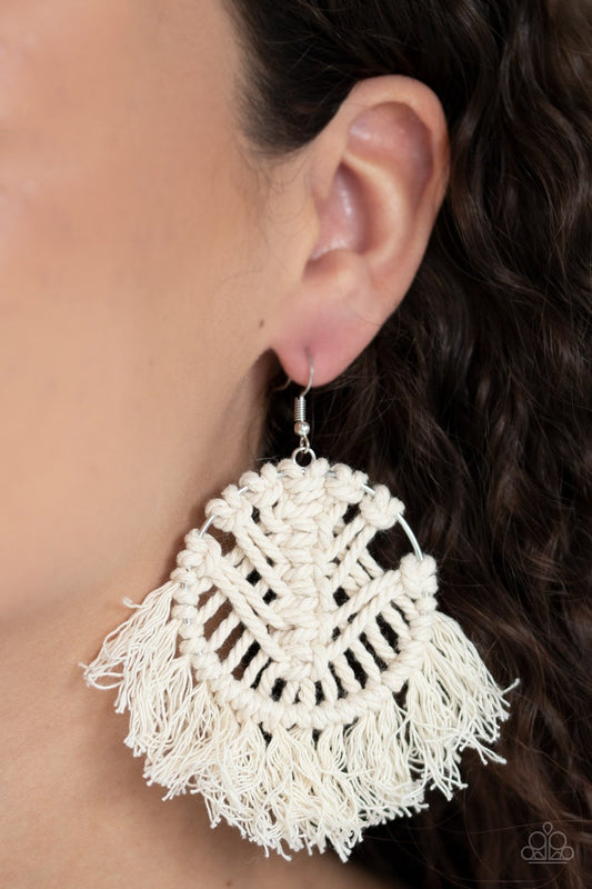 All About Macrame-white-Paparazzi earrings