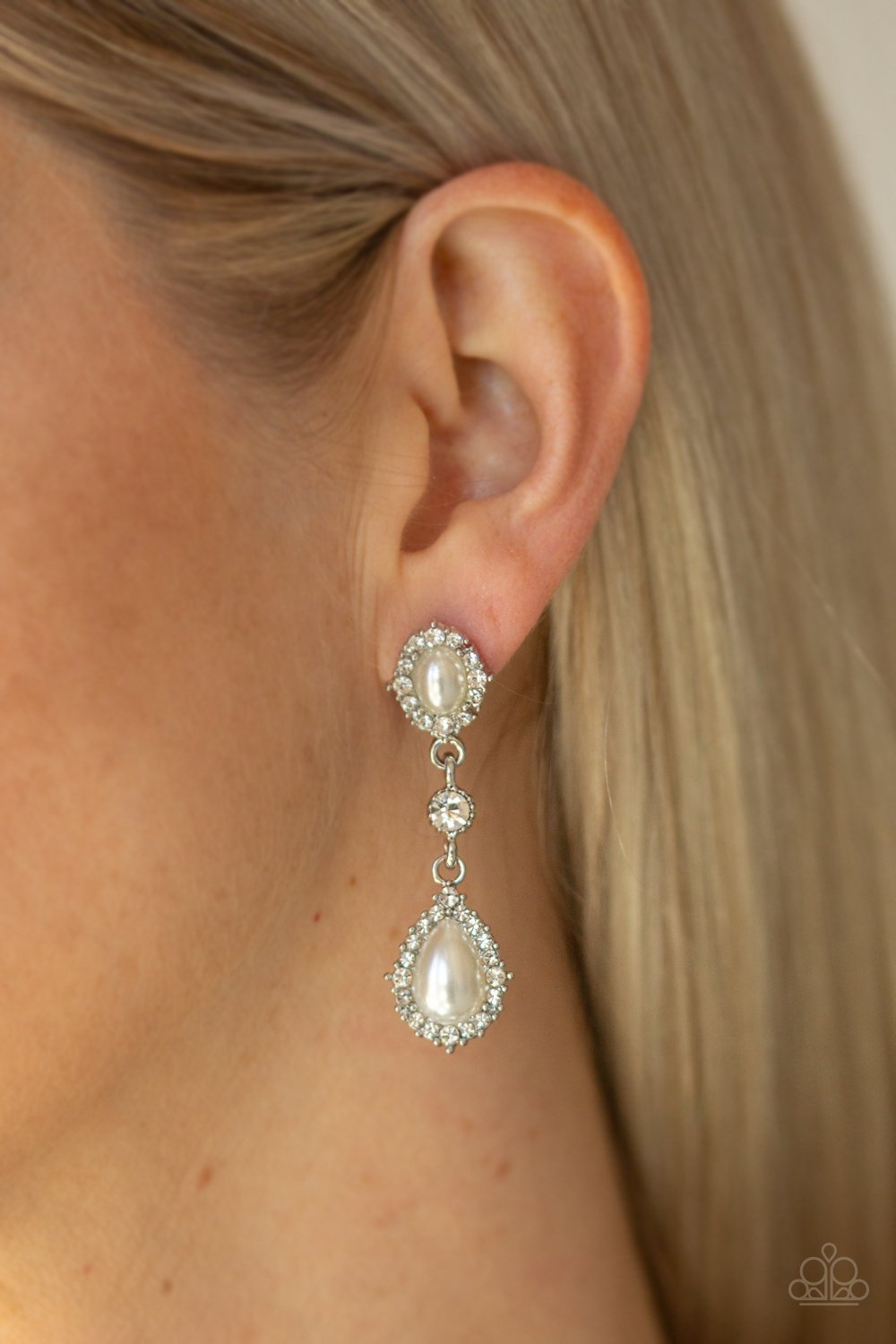 All GLOWING-white-Paparazzi earrings