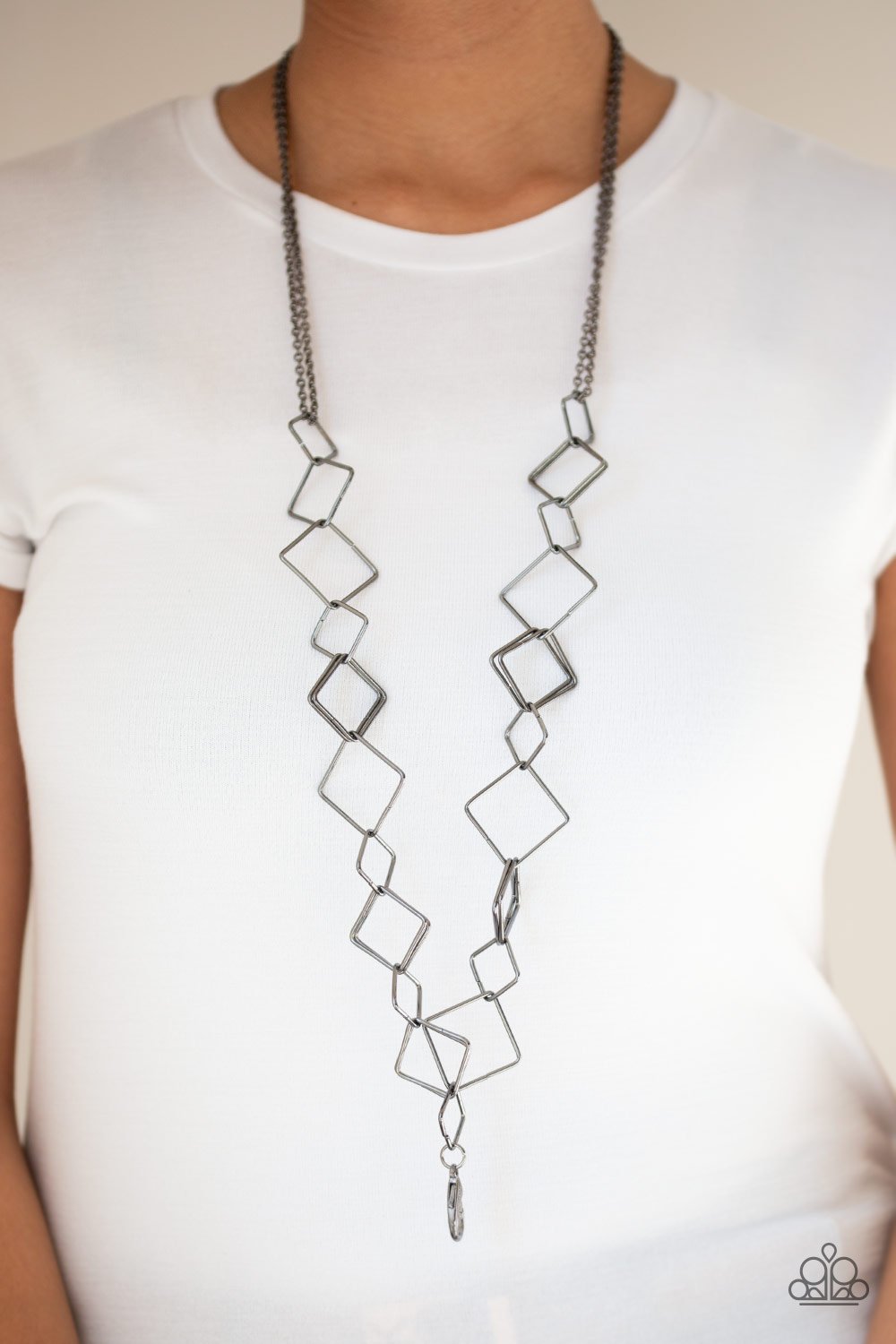 Backed into a Corner - black - Paparazzi lanyard necklace