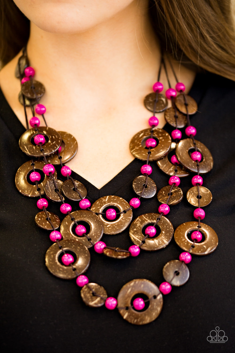 Pink wooden necklace on sale paparazzi