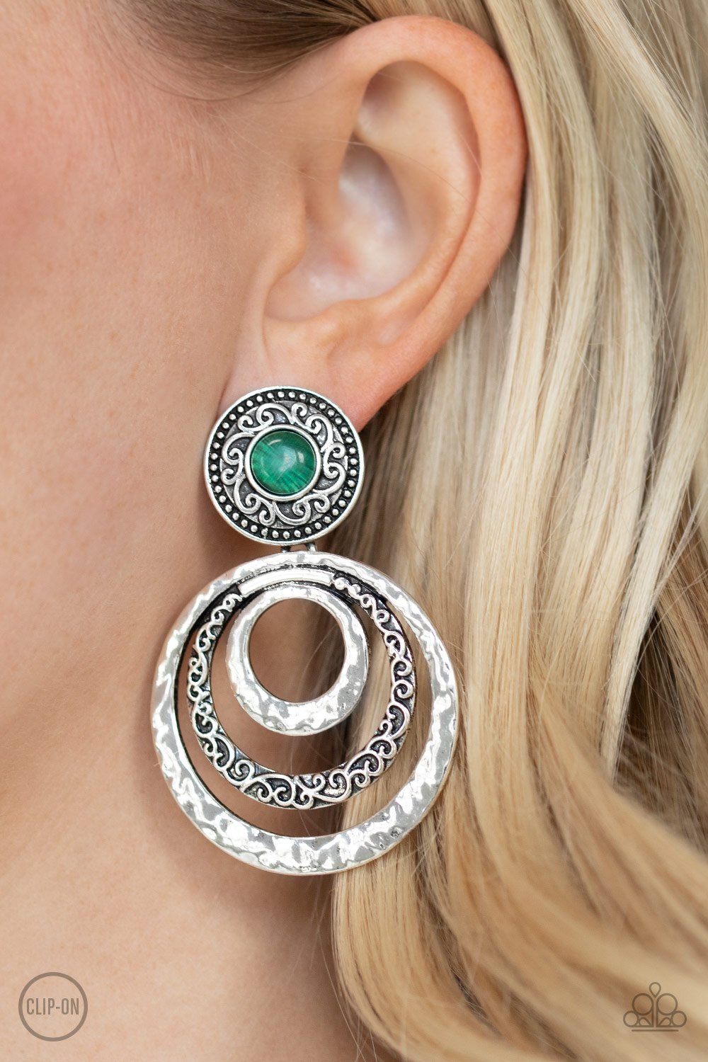 Bare Your Soul-green-Paparazzi CLIP ON earrings