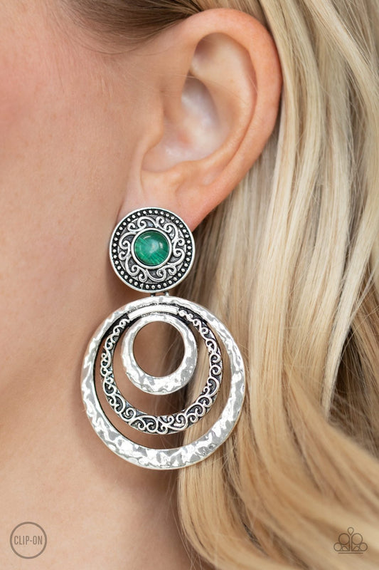 Bare Your Soul-green-Paparazzi CLIP ON earrings