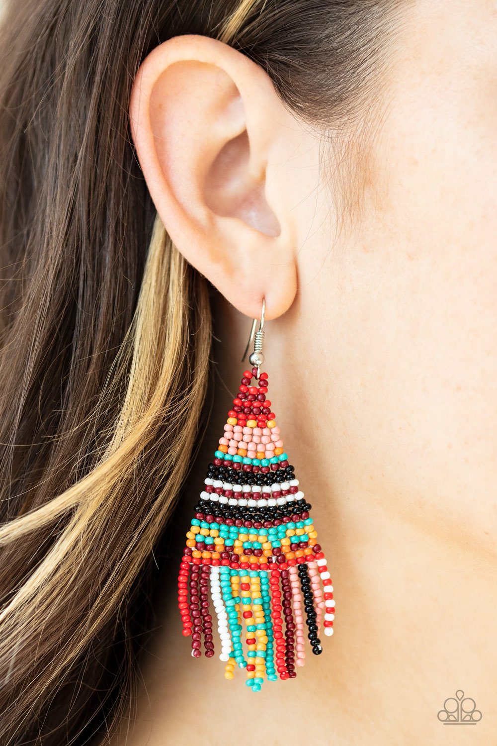 Beaded Bohemian-red-Paparazzi earrings