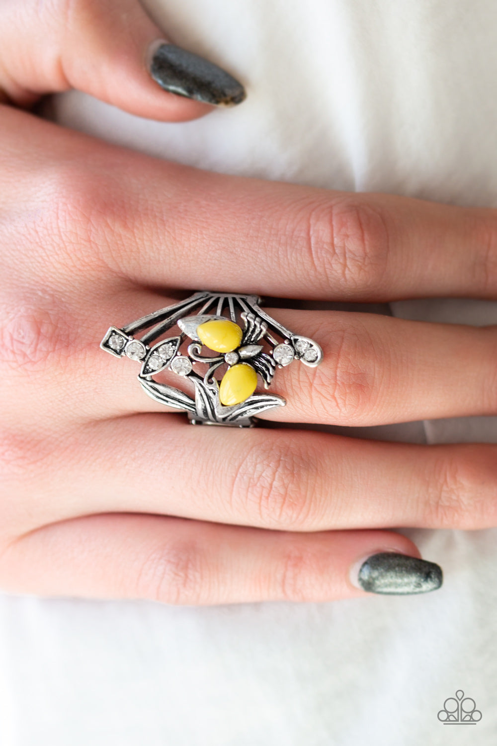 Beautiful in Butterflies - yellow - Paparazzi ring