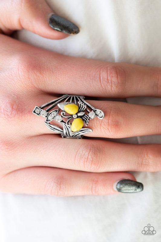 Beautiful in Butterflies - yellow - Paparazzi ring