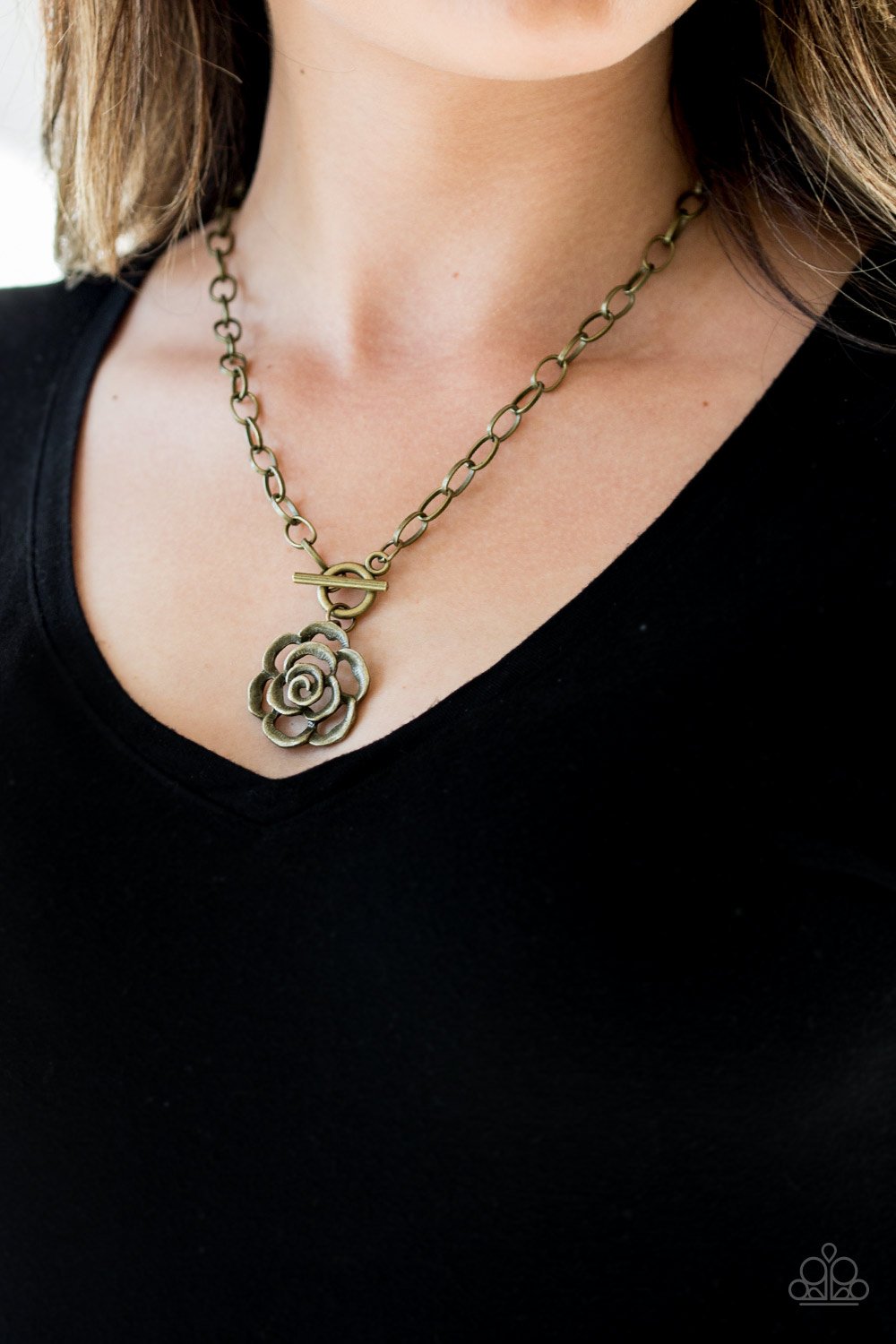 Beautifully in Bloom-brass-Paparazzi necklace