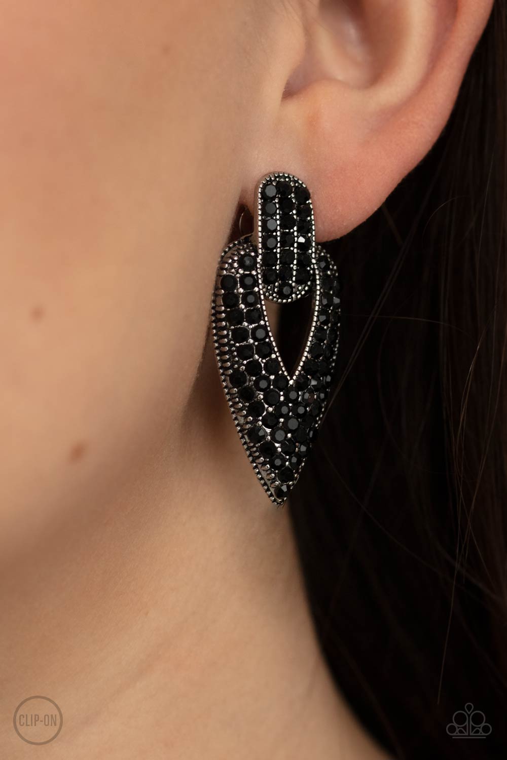 Blinged Out Buckles - black - Paparazzi CLIP ON earrings