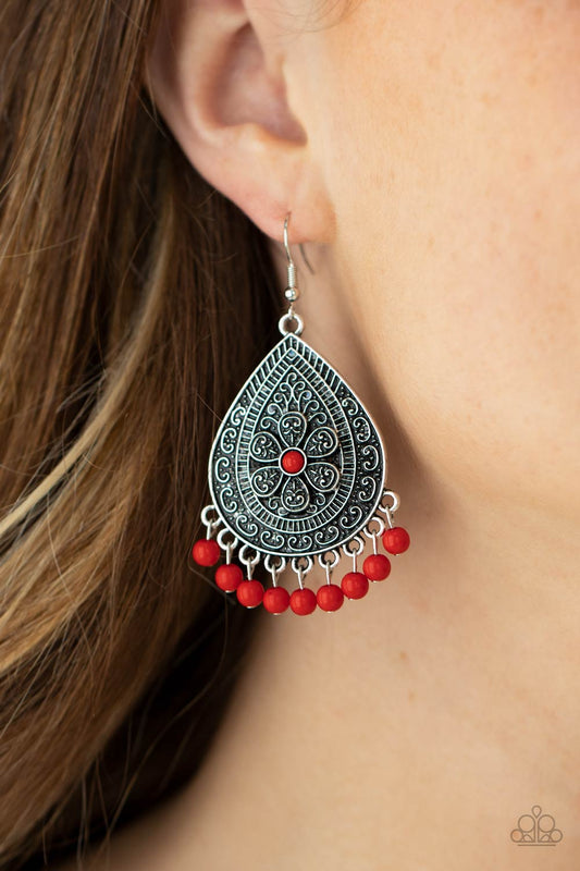 Blossoming Teardrops - red - Paparazzi earrings