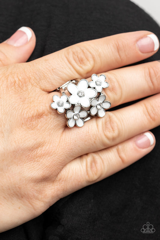 Boastful Blooms - white - Paparazzi ring