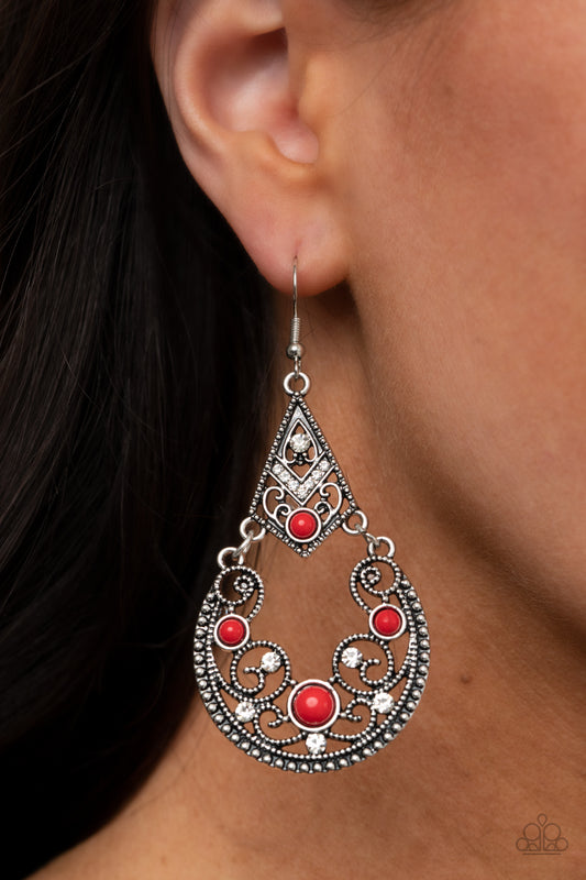 Bohemian Ball - red - Paparazzi earrings