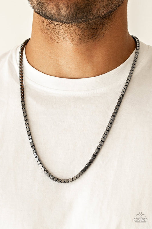 Boxed In-black-Paparazzi mens necklace
