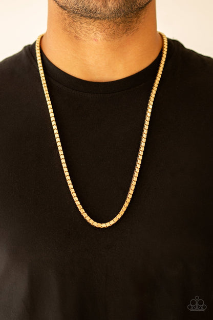 Boxed In-gold-Paparazzi mens necklace