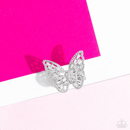 Bright-Eyed Butterfly - white - Paparazzi ring