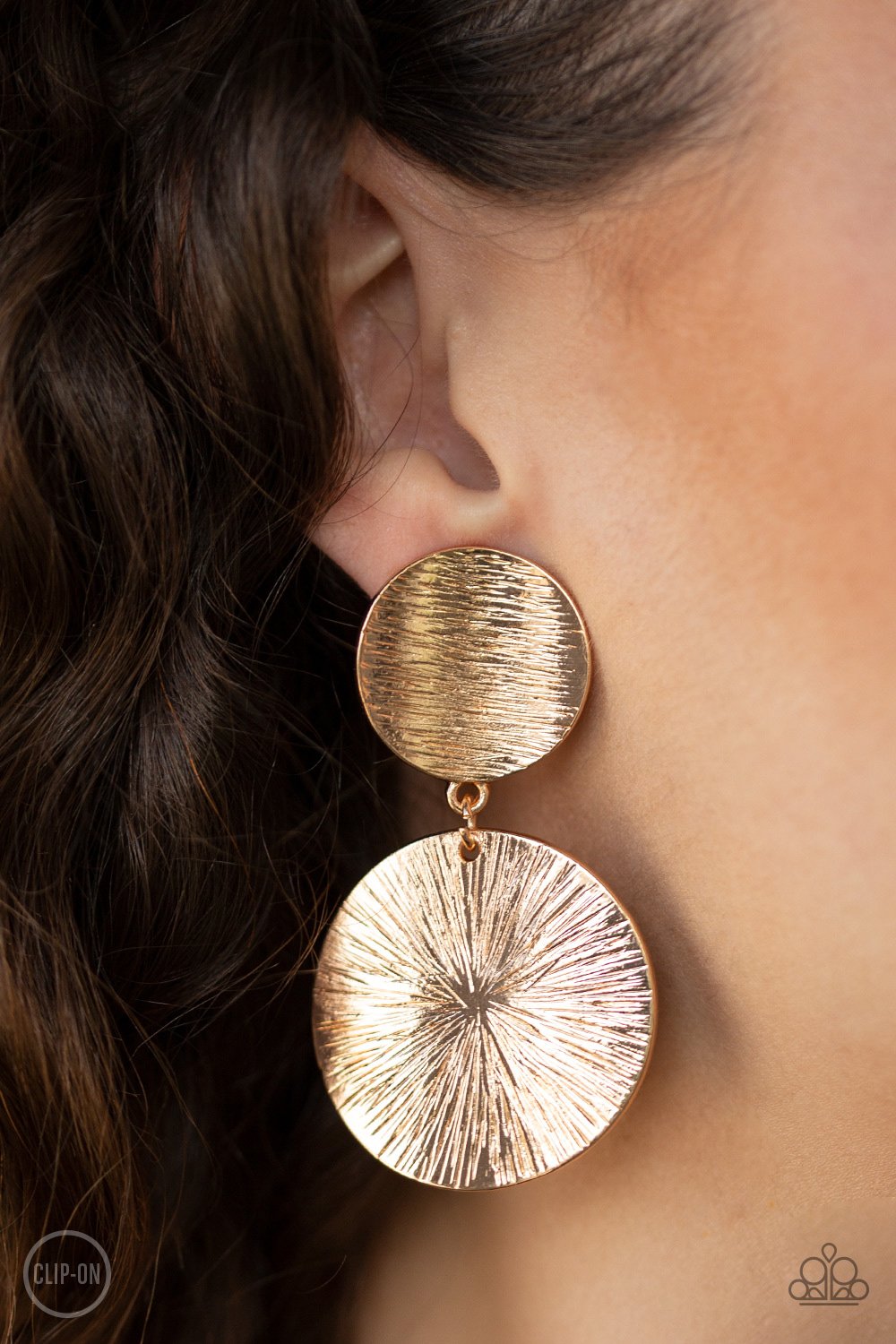 Bright On Cue - gold - Paparazzi clip on earrings