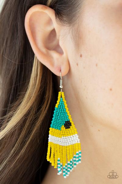 Brightly Beaded - yellow - Paparazzi earrings