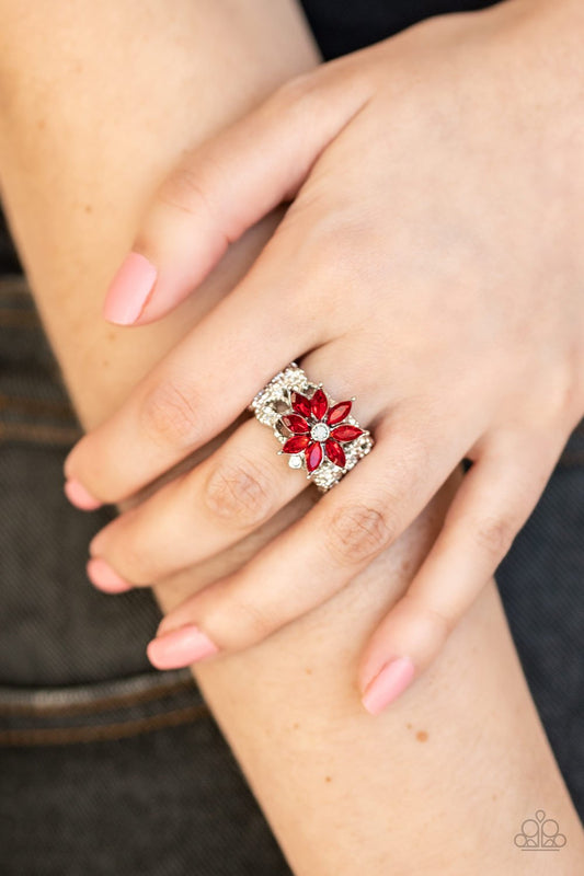 Brilliantly Blooming-red-Paparazzi ring
