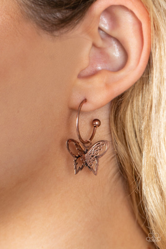 Butterfly Freestyle - copper - Paparazzi earrings