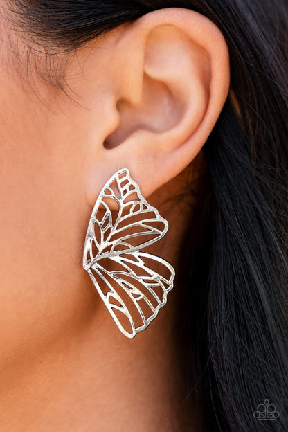 Butterfly Frills - silver - Paparazzi earrings