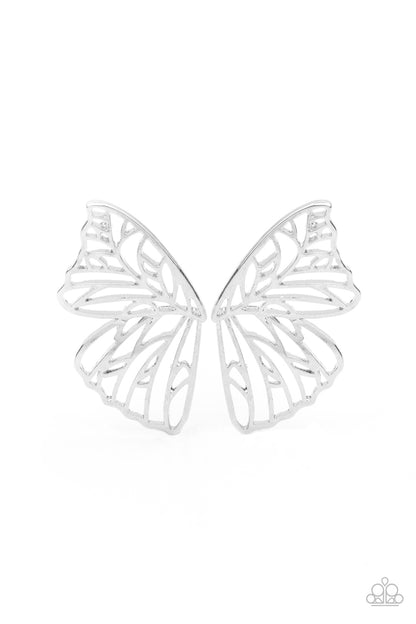 Butterfly Frills - silver - Paparazzi earrings