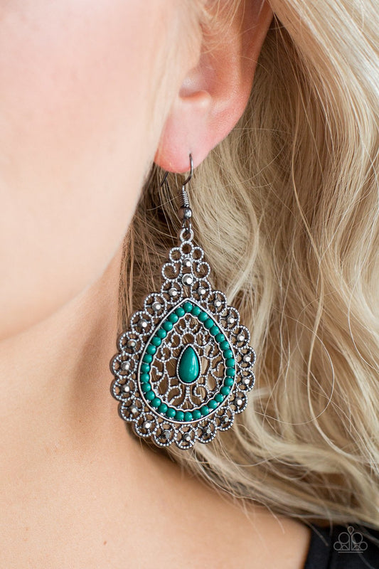 Carnival Courtesan-green-Paparazzi earrings