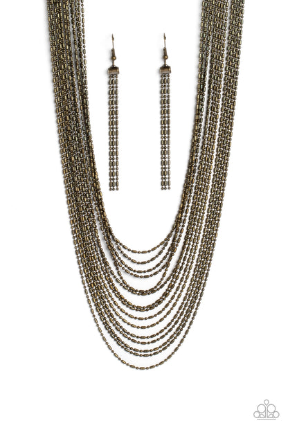 Cascading Chains - brass - Paparazzi necklace