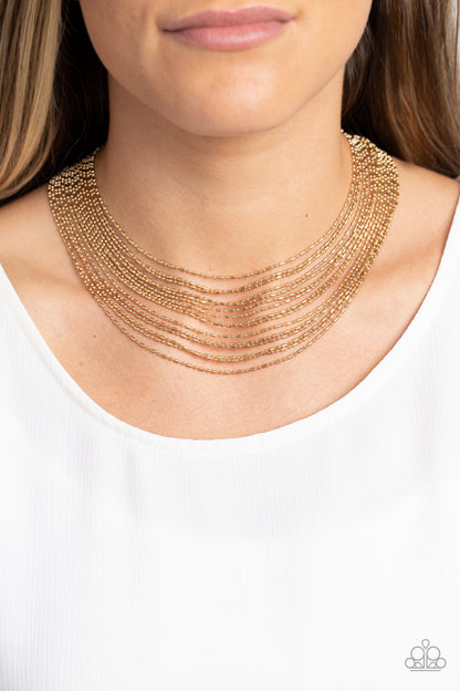 Cascading Chains - gold - Paparazzi necklace